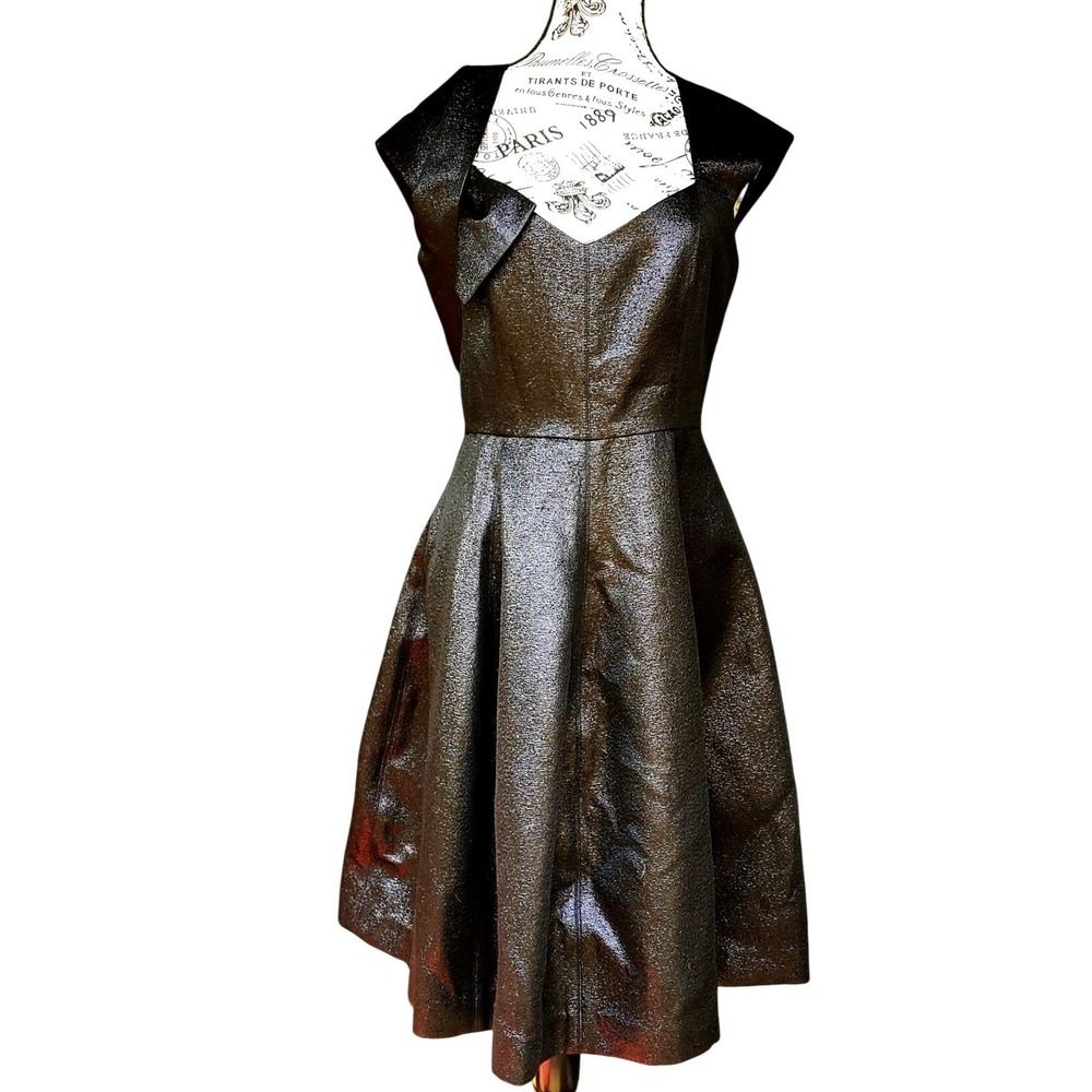 Halston Heritage Dress Women 8 Black NWT Metallic Fit Flare Evening GLC152646